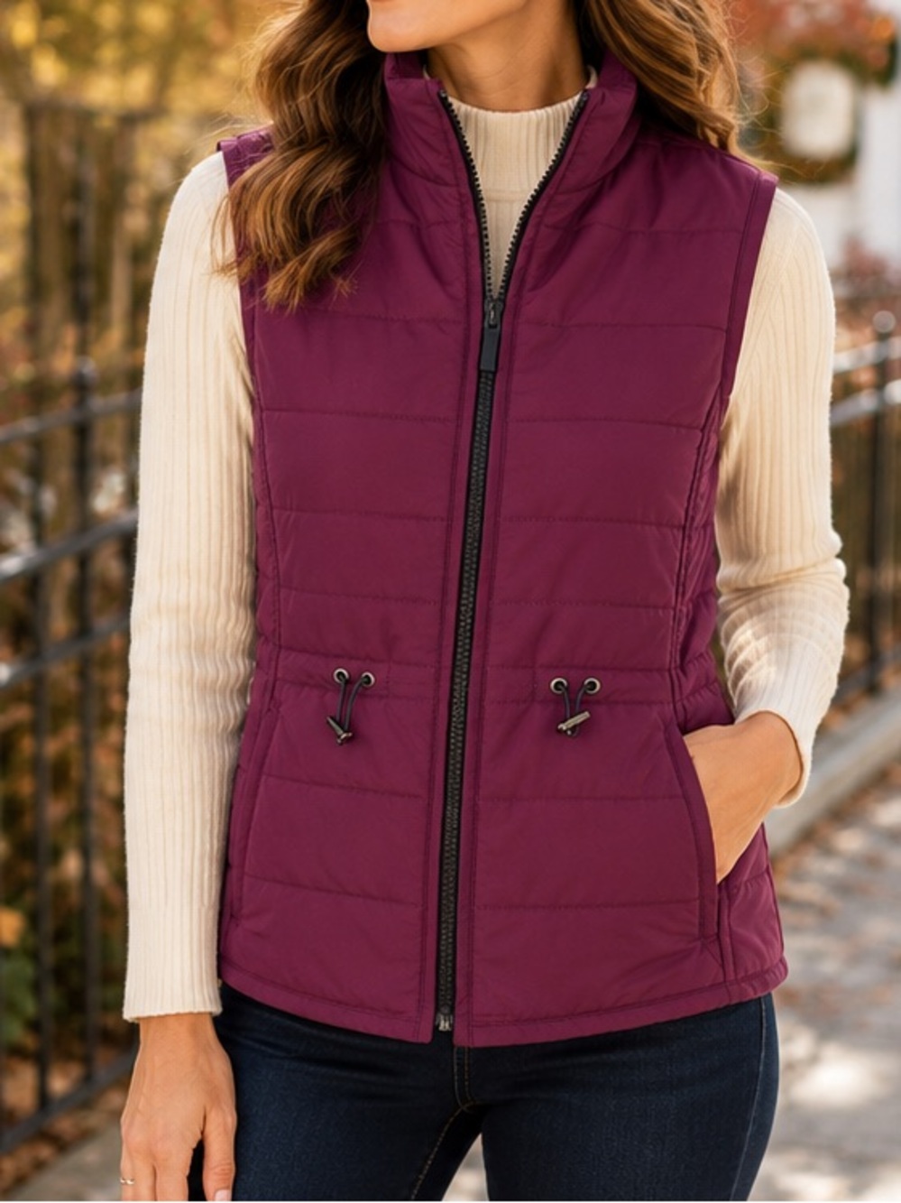 Lafayette 148 New York Quilted Puffer Vest Plum Eggplant Zip Front Size Smal